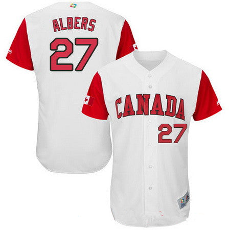 Mens Team Canada Baseball Majestic 27 Andrew Albers White 2017 World Baseball Classic Stitched Authentic Jersey