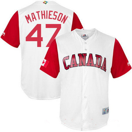 Mens Team Canada Baseball Majestic 47 Scott Mathieson White 2017 World Baseball Classic Stitched Replica Jersey