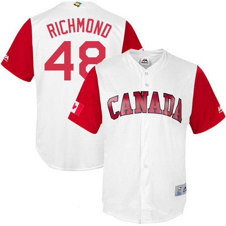 Mens Team Canada Baseball Majestic 48 Scott Richmond White 2017 World Baseball Classic Stitched Replica Jersey