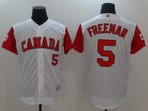 Mens Team Canada Baseball Majestic 5 Freddie Freeman White 2017 World Baseball Classic Stitched Authentic Jersey
