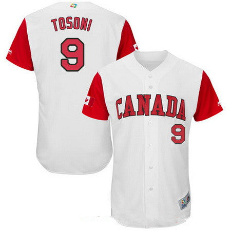 Mens Team Canada Baseball Majestic 9 Rene Tosoni White 2017 World Baseball Classic Stitched Authentic Jersey