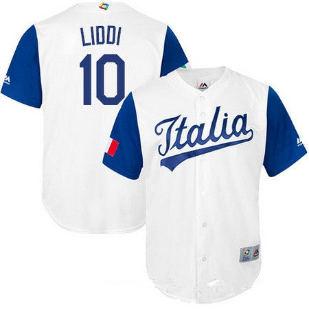 Mens Team Italy Baseball Majestic 10 Alex Liddi White 2017 World Baseball Classic Stitched Replica Jersey