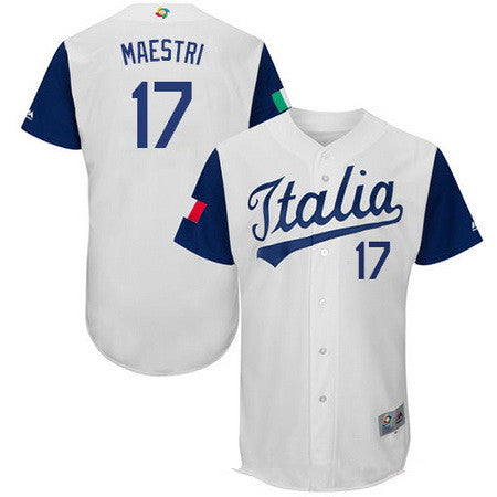 Mens Team Italy Baseball Majestic 17 Alex Maestri White 2017 World Baseball Classic Stitched Authentic Jersey