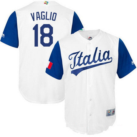 Mens Team Italy Baseball Majestic 18 Alessandro Vaglio White 2017 World Baseball Classic Stitched Replica Jersey