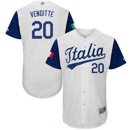 Mens Team Italy Baseball Majestic 20 Pat Venditte White 2017 World Baseball Classic Stitched Authentic Jersey
