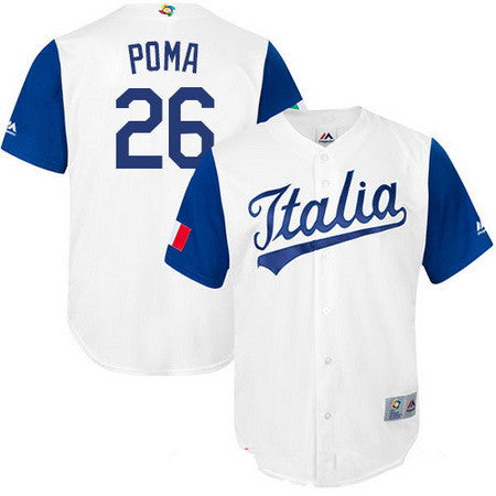 Mens Team Italy Baseball Majestic 26 Sebastian Poma White 2017 World Baseball Classic Stitched Replica Jersey