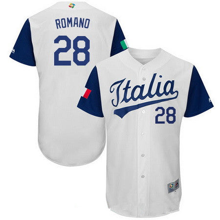 Mens Team Italy Baseball Majestic 28 Jordan Romano White 2017 World Baseball Classic Stitched Authentic Jersey