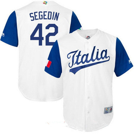 Mens Team Italy Baseball Majestic 42 Rob Segedin White 2017 World Baseball Classic Stitched Replica Jersey