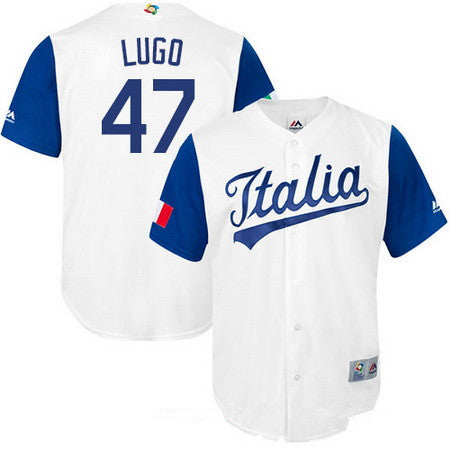 Mens Team Italy Baseball Majestic 47 Luis Lugo White 2017 World Baseball Classic Stitched Replica Jersey