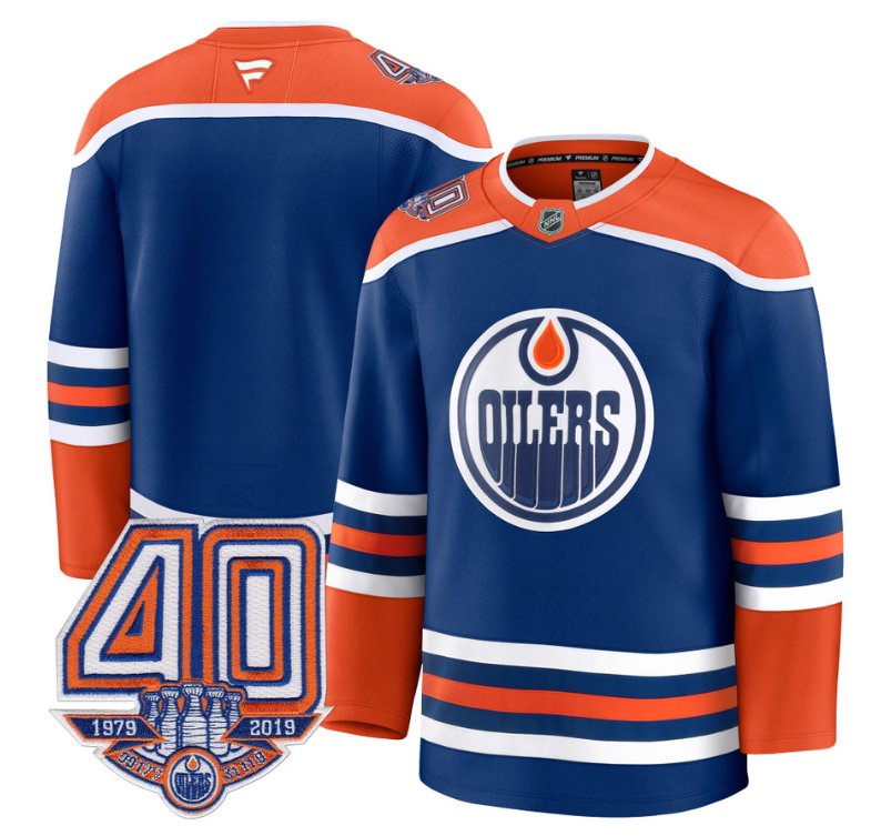 Men's Team Jersey Edmonton Oilers 40th Anniversary Patch Premium Stitched Home