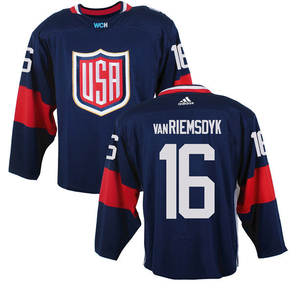Mens Team Usa 16 James Van Riemsdyk Navy Blue 2016 World Cup Of Hockey Game Jersey