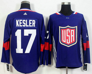 Mens Team Usa 17 Ryan Kesler Navy Blue 2016 World Cup Of Hockey Game Jersey