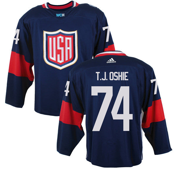Mens Team Usa 74 T J Oshie Navy Blue 2016 World Cup Of Hockey Game Jersey