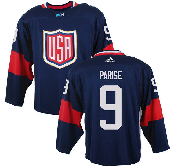 Mens Team Usa 9 Zach Parise Navy Blue 2016 World Cup Of Hockey Game Jersey