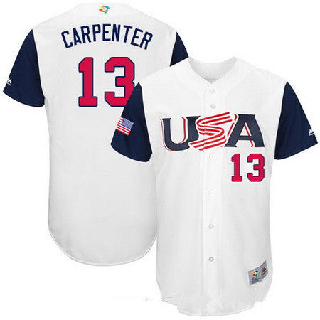 Mens Team Usa Baseball Majestic 13 Matt Carpenter White 2017 World Baseball Classic Stitched Authentic Jersey
