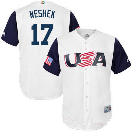 Mens Team Usa Baseball Majestic 17 Pat Neshek White 2017 World Baseball Classic Stitched Replica Jersey