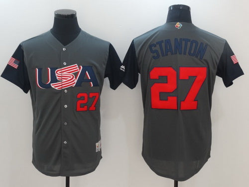 Mens Team Usa Baseball Majestic 27 Giancarlo Stanton Gray 2017 World Baseball Classic Stitched Authentic Jersey