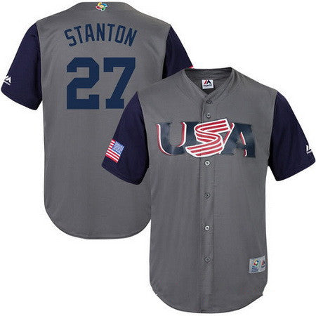 Mens Team Usa Baseball Majestic 27 Giancarlo Stanton Gray 2017 World Baseball Classic Stitched Replica Jersey