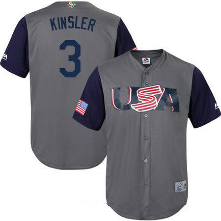 Mens Team Usa Baseball Majestic 3 Ian Kinsler Gray 2017 World Baseball Classic Stitched Replica Jersey