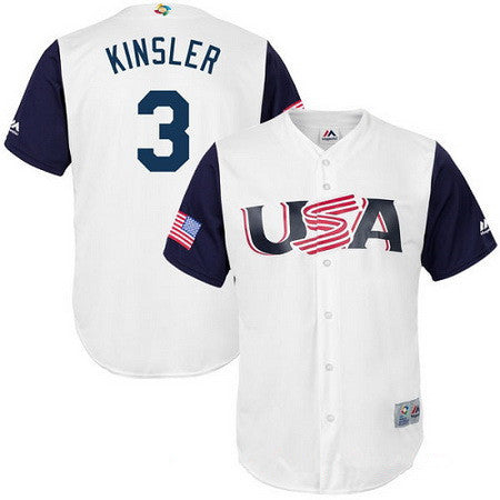 Mens Team Usa Baseball Majestic 3 Ian Kinsler White 2017 World Baseball Classic Stitched Replica Jersey