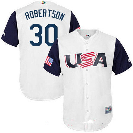 Mens Team Usa Baseball Majestic 30 David Robertson White 2017 World Baseball Classic Stitched Replica Jersey