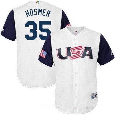 Mens Team Usa Baseball Majestic 35 Eric Hosmer White 2017 World Baseball Classic Stitched Replica Jersey