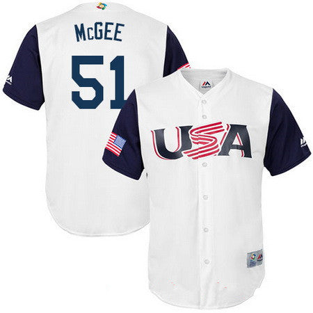 Mens Team Usa Baseball Majestic 51 Jake Mcgee White 2017 World Baseball Classic Stitched Replica Jersey