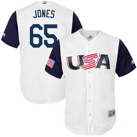 Mens Team Usa Baseball Majestic 65 Nate Jones White 2017 World Baseball Classic Stitched Replica Jersey