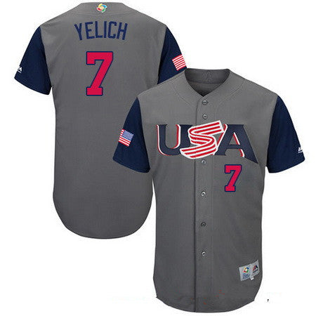 Mens Team Usa Baseball Majestic 7 Christian Yelich Gray 2017 World Baseball Classic Stitched Authentic Jersey