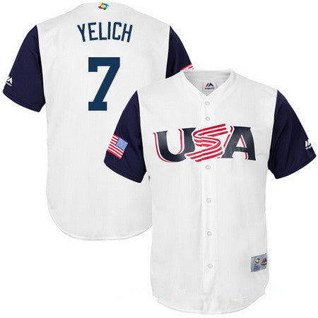 Mens Team Usa Baseball Majestic 7 Christian Yelich White 2017 World Baseball Classic Stitched Replica Jersey