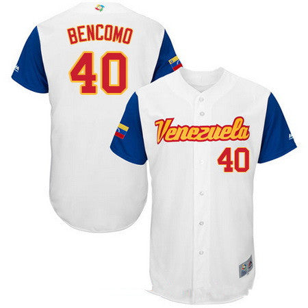 Mens Team Venezuela Baseball Majestic 40 Omar Bencomo White 2017 World Baseball Classic Stitched Authentic Jersey
