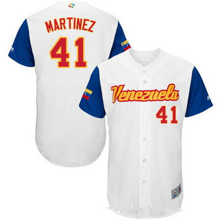 Mens Team Venezuela Baseball Majestic 41 Victor Martinez White 2017 World Baseball Classic Stitched Authentic Jersey