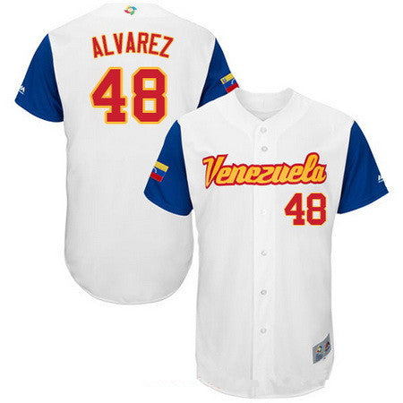 Mens Team Venezuela Baseball Majestic 48 Jose Alvarez White 2017 World Baseball Classic Stitched Authentic Jersey