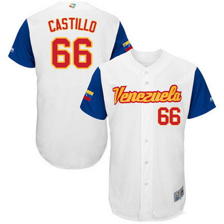 Mens Team Venezuela Baseball Majestic 66 Jose Castillo White 2017 World Baseball Classic Stitched Authentic Jersey