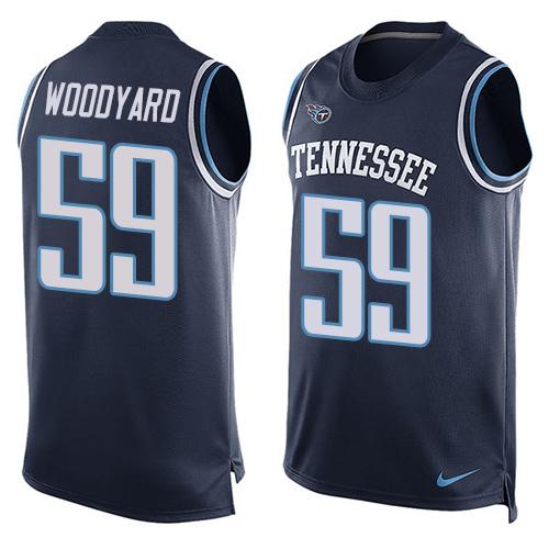 Mens Tennessee Titans 59 Wesley Woodyard Navy Blue Hot Pressing Player Name Number Nike Nfl Tank Top Jersey