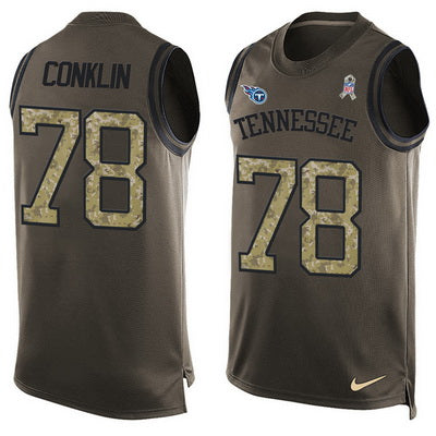 Mens Tennessee Titans 78 Jack Conklin Green Salute To Service Hot Pressing Player Name Number Nike Nfl Tank Top Jersey