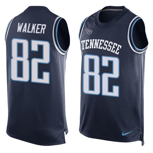 Mens Tennessee Titans 82 Delanie Walker Navy Blue Hot Pressing Player Name Number Nike Nfl Tank Top Jersey
