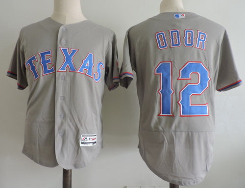 Mens Texas Rangers 12 Rougned Odor Gray Road Stitched Mlb Majestic Flex Base Jersey