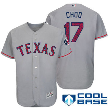 Mens Texas Rangers 17 Shin soo Choo Gray Stars Stripes Fashion Independence Day Stitched Mlb Majestic Cool Base Jersey