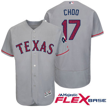 Mens Texas Rangers 17 Shin soo Choo Gray Stars Stripes Fashion Independence Day Stitched Mlb Majestic Flex Base Jersey