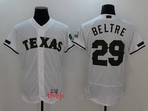 Mens Texas Rangers 29 Adrian Beltre White With Green Memorial Day Stitched Mlb Majestic Flex Base Jersey