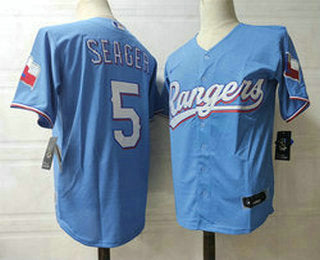 Mens Texas Rangers 5 Corey Seager Light Blue Stitched Mlb Cool Base Nike Jersey
