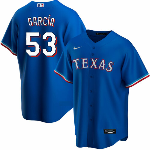 Mens Texas Rangers 53 Adolis Garcia Blue Cool Base Stitched Baseball Jersey