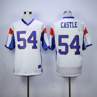 Mens The Movie Blue Mountain State 54 Kevin Thad Castle White Football Jersey