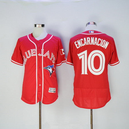 Mens Toronto Blue Jays 10 Edwin Encarnacion Red Stitched Mlb 2016 Canada Day Majestic Flex Base Jersey