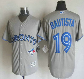 Mens Toronto Blue Jays 19 Jose Bautista Away Gray 2015 Mlb Cool Base Jersey