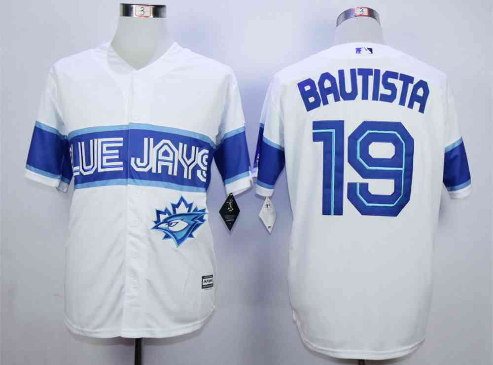 Mens Toronto Blue Jays 19 Jose Bautista White New Cool Base Jersey