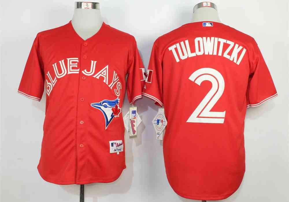 Mens Toronto Blue Jays 2 Troy Tulowitzki Red Canada Day Cool Base Jersey