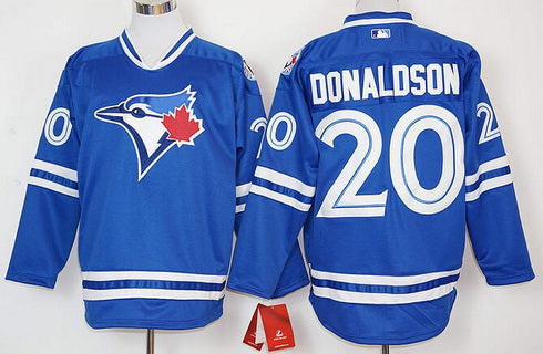 Mens Toronto Blue Jays 20 Josh Donaldson Blue Alternate Long Sleeve Baseball Jersey