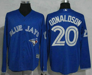 Mens Toronto Blue Jays 20 Josh Donaldson Blue Alternate Long Sleeve New Cool Base Jersey